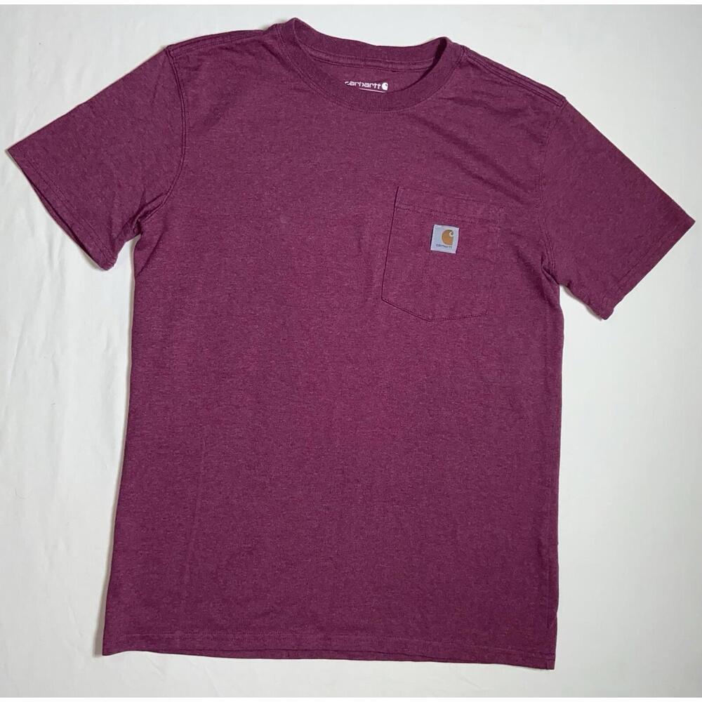 Carhartt Men's TShirt Loose Fit Pocket Logo Heather Maroon Red Size Medium Small